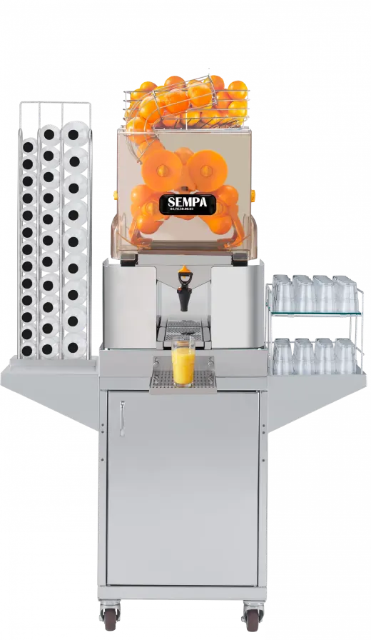 Presse-agrumes libre-service SEMPA OL 151 avec meuble et porte-bouteilles