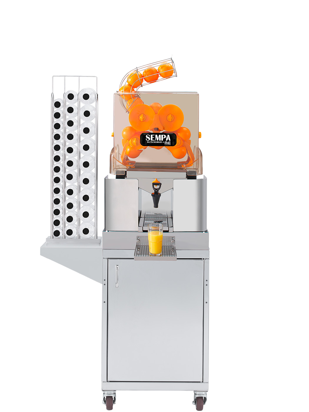 Presse-agrumes professionnel SEMPA OL 151 SELF B avec meuble et porte-bouteilles